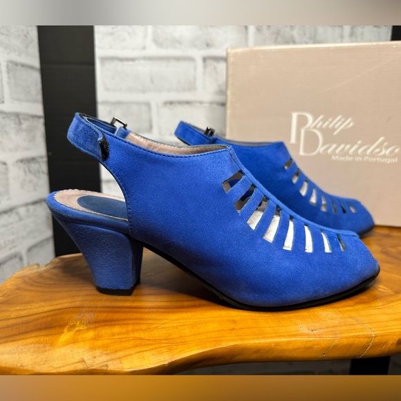 Philip Davidson ‘Paris’ Blue Suede Sandals Women’s Size EU 39/US 8-8.5 - Picture 5 of 8